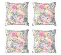 feelingyou Funda de cojín de flores de margarita de 50 x 50 cm acuarela hermosas flores funda de almohada para adultos hojas verdes planta lazo rosa tinte fundas de almohada para sala de estar