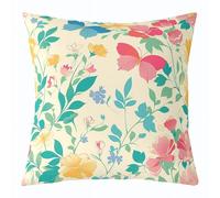feelingyou Funda de cojín de hojas verdes, 60 x 60 cm, flores amarillas rosadas, acuarela, mariposa, funda de cojín vintage con estampado floral a mano para sofá