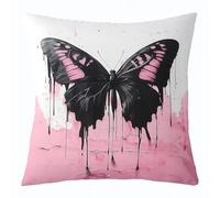 feelingyou Funda de cojín de mariposa 50 x 50 cm, funda de cojín de mariposas de animales salvajes negra para oficina, sala de estar, arte abstracto, graffiti rosa, para sofá, impresión reversible