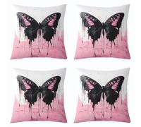 feelingyou Funda de cojín de mariposa, diseño de mariposas de animales salvajes negras, funda de almohada con impresión de doble cara, cuadrado suave, 45 x 45 cm, arte abstracto rosa graffiti paquete
