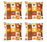 feelingyou Funda de cojín de rejilla geométrica, 40 x 40 cm, 4 piezas, acuarela, calabaza, hoja de arce, funda de cojín para niños, adolescentes, feliz, Halloween, cojín para sofá