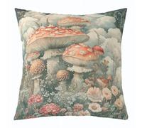 feelingyou Funda de cojín de seta de acuarela, flores rojas rosas, funda de cojín para sofá, RV, camper, hojas verdes, planta nube, para niños y niñas, impresión de doble cara, 60 x 60 cm