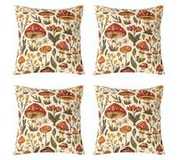 feelingyou Funda de cojín de seta de dibujos animados, 50 x 50 cm, retro, bohemio, groovy, pintura natural, funda de almohada para adultos, hojas botánicas salvajes para sala de estar