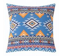 feelingyou Funda de cojín tribal azteca, estilo étnico nativo, estilo étnico occidental, funda de cojín de poliéster suave para dormitorio, sofá, suroeste americano, azul, amarillo, decoración del