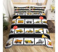 feelingyou Funda de edredón de vehículos de construcción amarillos tamaño L, camión grúa tractor excavadora impresión ropa de cama para habitación de casa, estilo retro marco de película juego de