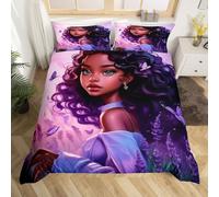 feelingyou Funda de edredón para niña, diseño de mariposa de ensueño de lavanda morada para niños, hermosa dama y niña, cubierta con 2 fundas de almohada (sin manta), tamaño L, 3 piezas