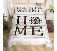 feelingyou Funda nórdica náutica tamaño M Tamaño M Brown Home Print Tema Funda de edredón con 1 funda de almohada, rústica casa de campo tabla de madera juego de ropa de cama para niñas adolescentes