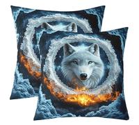 feelingyou Fundas de almohada con estampado de lobo blanco de doble cara, animales salvajes estrellas azul galaxia suave cuadrado 45 x 45 cm, fundas de almohada blancas, flores de datura boho exóticas