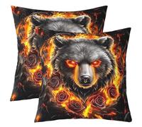 feelingyou Fundas de almohada con estampado de lobo rústico, románticas rosas rojas, suaves fundas de almohada cuadradas de 45 x 45 cm, animales salvajes y estampado de llama, juego de 2 para