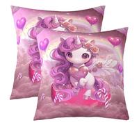 feelingyou Fundas de almohada con estampado de unicornio rosa, de ensueño, bonitas estrellas de animales, Galaxy Soft Square 45 x 45 cm, fundas de almohada, dulces dulces amor corazón arco iris