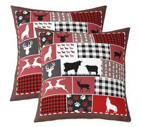 feelingyou Fundas de almohada con impresión de doble cara, diseño de oso de vaca, lobo, vida silvestre, fundas de almohada cuadradas suaves de 60 x 60 cm, patchwork rojo y marrón para decoración de