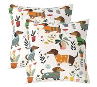 feelingyou Fundas de almohada de diseño de perro tejón de dibujos animados 55 x 55 cm, juego de 2, hermoso cachorro perro reversible lanzar fundas de almohada, flores de jardín de acuarela para niños