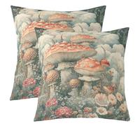 feelingyou Fundas de almohada de doble cara con estampado de setas de acuarela, flores rojas rosadas florales suaves cuadradas 45 x 45 cm, hojas verdes, planta nube, juego de 2 para decoración de