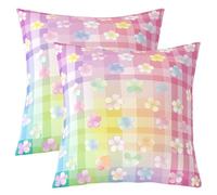 feelingyou Fundas de almohada de doble cara con impresión floral de acuarela, 55 x 55 cm, hermosas flores rosa lila suaves fundas de almohada cuadradas, fundas de almohada cuadradas de arco iris para