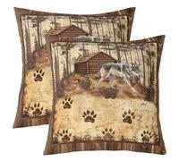 feelingyou Fundas de almohada de impresión de doble cara de lobo rústico, animales salvajes con estampado de pata, fundas de almohada cuadradas suaves 60 x 60 cm, decoración de cabina de caza de