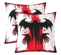 feelingyou Fundas de almohada de impresión de doble cara de sangre roja con huellas dactilares 55 x 55 cm, fundas de almohada cuadradas suaves de murciélago de Halloween negras, fundas de almohada