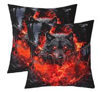 feelingyou Fundas de almohada de impresión de lobo de doble cara 55 x 55 cm, cadena de animales salvajes árboles naturales suaves y cuadradas fundas de almohada, diseño de llama roja de fuego negro