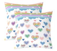 feelingyou Fundas de almohada de impresión en forma de corazón de doble cara 55x55cm, rayas arco iris nube blanca suaves cajas cuadradas suaves tema de amor colorido tirando para decoraciones Set de 2