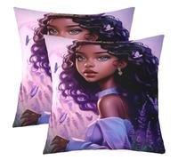 feelingyou Fundas de almohada para niñas de moda negra, lavanda morada, de mariposa, para niños, hermosa, dama y niña, fundas de cojín para sofá de oficina, 45 x 45 cm, juego de 2