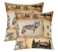 feelingyou Fundas de cojín con estampado de lobo rústico, de doble cara, de caza de animales silvestres, decoración de lodge, cuadradas suaves de 45 x 45 cm, fundas de almohada de 45 x 45 cm, beige