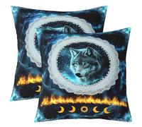 feelingyou Fundas de cojín con impresión de lobo, 55 x 55 cm, fundas de cojín cuadradas suaves de color azul galaxia, flores blancas de Datura Boho exóticas para decoraciones, juego de 2