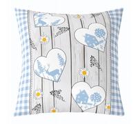 feelingyou Fundas de cojín de ciervo rural, 55 x 55 cm, juego de 1 unidad, retro, casa de campo, madera, patrón de amor, funda de cojín para adultos, linda flor, cuadrícula geométrica, azul, funda de