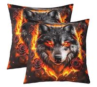 feelingyou Fundas de cojín de impresión de doble cara de lobo rústico, 55 x 55 cm, animales salvajes y estampado de llama fundas de almohada cuadradas suaves, rosas rojas románticas para decoraciones