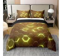 feelingyou Geométrico Honeycomb 100% Natural Algodón Edredón Tamaño S Patrón Abstracto Hexagonal Juego de Ropa de Cama Simple Patchwork Amarillo Luz de Neón Cubierta Cubierta, 2pcs