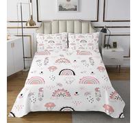 feelingyou Girly Rainbow Edredón 2pcs Kawaii Rosa Princesa Estilo Dibujo Coverlet Quilt para Niños Adolescentes Adultos Bonita Estrellas Nube Luna Juego de Ropa de Cama S Tamaño S