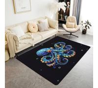 feelingyou Gradienter Octopus Alfombra de Salón 100 x 150 cm Misterio Mar Vida Silvestre Mundo Submarino Dormitorio Alfombra para Niños Adolescentes Retro Océano Animal Azul Negro Alfombra Interior