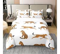 feelingyou Guepardo africano 100% algodón natural edredón tamaño M lindo animal granja estilo chicos ropa de cama conjunto animales salvajes estampado leopardo blanco cubierta cubierta 2pcs