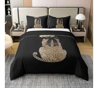 feelingyou Guepardo africano 100% algodón natural edredón tamaño S leopardo estampado safari animal ropa de cama set negro bowknot cubierta de lujo 2pcs