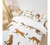 feelingyou Guepardo africano niños edredón tamaño L lindo animal granja estilo suave poliéster manta cubierta animales salvajes estampado leopardo blanco juego de ropa de cama (2 fundas de almohada)