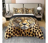 feelingyou Guepardo salvaje niña XL tamaño 100% algodón, juego de edredón africano de leopardo de la vida silvestre, safari animal tropical, cubierta de edredón tropical, amarillo negro, 2 fundas de
