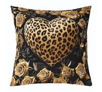feelingyou Guepardo salvaje niños lanzar cojín cubierta, leopardo amarillo rosa flores doble cara, corazón de flor de anima, amarillo negro cama sofá funda de cojín, 1 paquete de 60 x 60 cm
