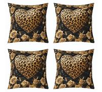 feelingyou Guepardo salvaje niños lanzar cojín cubierta, leopardo amarillo rosa flores doble cara, corazón de flor de anima, amarillo negro cama sofá funda de cojín, 4 paquetes de 45 x 45 cm