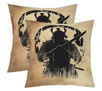 feelingyou Guerrero japonés niños lanzar funda de almohada, funda de almohada simple de madera vintage de doble cara, cultura oriental decoración del hogar, funda de cojín de sofá cama negro y