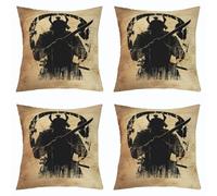 feelingyou Guerrero japonés niños lanzar funda de almohada, funda de almohada simple de madera vintage de doble cara, cultura oriental, funda de almohada de sofá cama negra y amarilla, 4 paquetes de