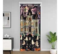 feelingyou Happy Halloween Puerta Cortina para Juventud, Dibujos Animados Góticos Castle Print Cortina 132 x 203 cm, Ghost Pumpkin Bat Negro Lila Puerta para Partición Protección de Datos Sombreado