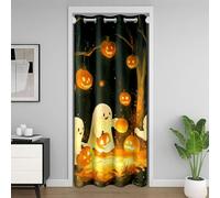feelingyou Happy Halloween Puerta Cortina para Juventud, Kawaii White Ghost Orange Pumpkin Cortina 106 x 203 cm, Acuarela Árboles Naturales Puerta para Partición Protección de Datos Sombreado