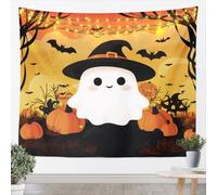 feelingyou Happy Halloween Tapiz Kawaii Ghost Pumpkin Bat Print Tapestries Art Home Decorativo Puerta del Dormitorio, Dibujos Animados Naranja, Negro Blanco Colgador de pared, XL