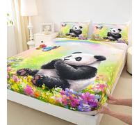 feelingyou Hermosa chapa de panda empotrable, tamaño L, coloridas, pintadas a mano, flores de mariposas, 2 piezas, lindas plantas silvestres rurales, juego de ropa de cama para adultos