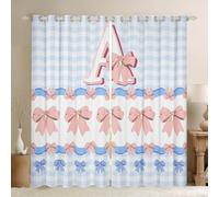 feelingyou Hermosa cortina de bowknot,Cortinas personalizadas de ventana de impresión inicial A para niñas niños,Letra inglesa rosa azul lazo ventana tratamiento cortinas para sala de estar,S tamaño