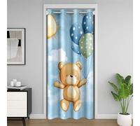 feelingyou Hermosa cortina de la puerta del oso, lindo globo azul impresión dormitorio decoración, acuarela nube cielo cortinas, cortina de puerta oscurecimiento azul 1 panel 86 x 203 cm