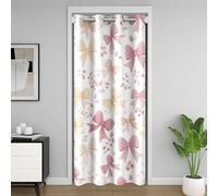 feelingyou Hermosa cortina de puerta con lazo 150 x 203 cm lazo rosa amarillo impresión cortinas de puerta para adultos hojas de acuarela niñas cortinas de puerta para decoración de sombreado