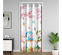 feelingyou Hermosa cortina de puerta GNOME 150 x 203 cm Huevos Flores Feliz Pascua Puerta Cortinas para Adultos Floral Primavera Dibujos Animados Puerta Cortinas para Decoración de Sombreado