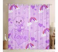 feelingyou Hermosa cortina de ventana de oso,Púrpura Amor Corazón Forma Cortinas Imprimir para Niñas Niños,Cortinas de tratamiento de ventana de nube arco iris coloridos para la oficina y el hogar