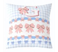 feelingyou Hermosa funda de cojín de lazo 40 x 40 cm, personalizada primera impresión G cubierta de almohada para niños niños niñas adolescentes letra inglesa rosa corbata azul para oficina sala de