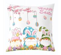 feelingyou Hermosa funda de cojín GNOME lanza, 55 x 55 cm, diseño de huevos, flores, Feliz Pascua, funda de cojín para adultos, diseño floral, primavera, dibujos animados
