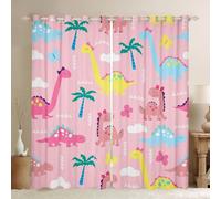 feelingyou Hermosas cortinas de ventana de dinosaurios,Animados Dino Kawaii Animales Salvajes Decoración para el Hogar Cortinas,Coloridas Mariposas Lindas Rosas Cortinas de Ventana Duraderas para